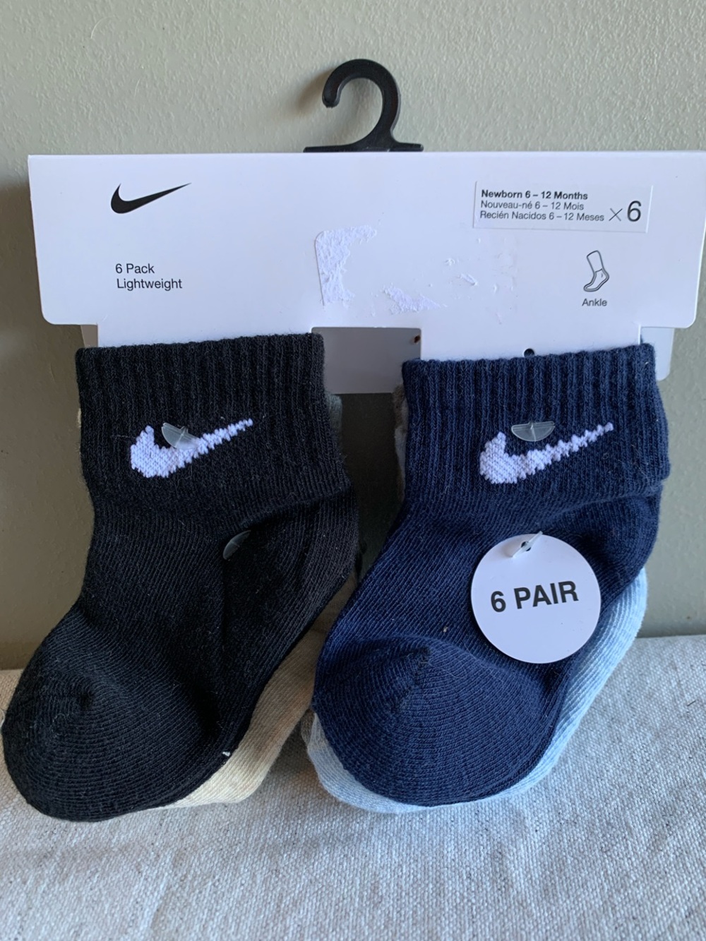Nike Baby Ankle Socks 6-Pack in Black, Navy & Light Blue